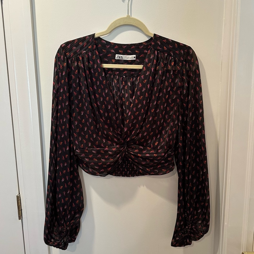 Zara sheer blouse with floral detailing - size Small but can fit a XS